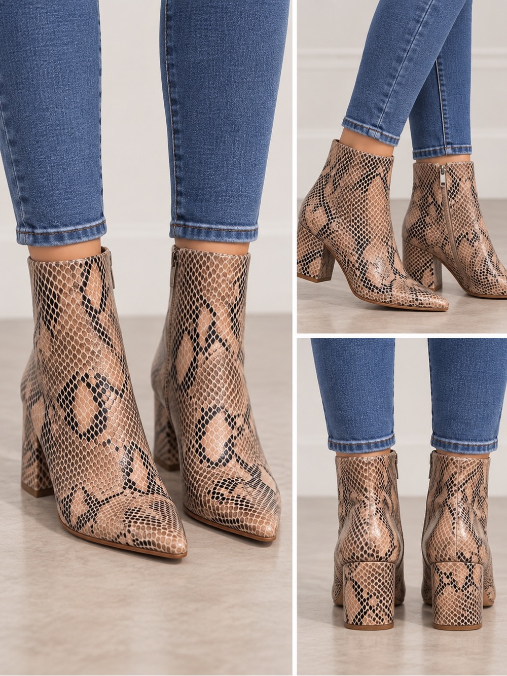 Marc Fisher Snake-Print Pointed Toe Ankle Boots - Brown/Black
